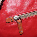 PRADA Boston Bag Leather Red Silver Auth 213595V-25
