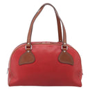 PRADA Boston Bag Leather Red Silver Auth 213595V-3