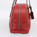 PRADA Boston Bag Leather Red Silver Auth 213595V-4