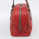 PRADA Boston Bag Leather Red Silver Auth 213595V-5