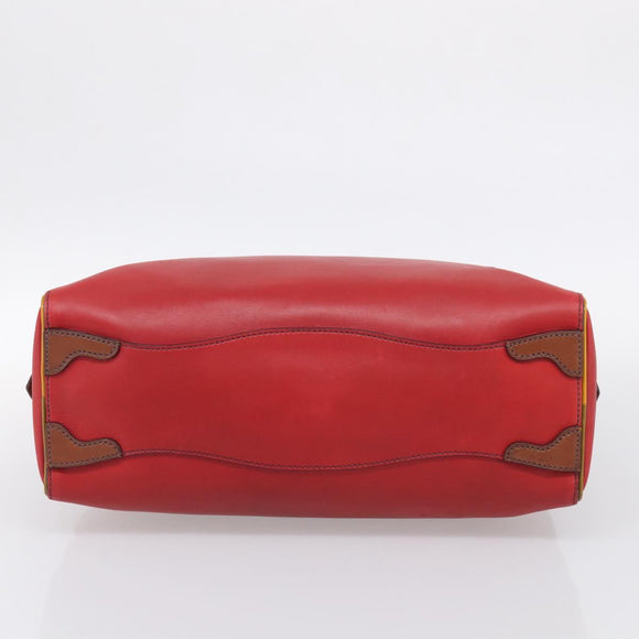 PRADA Boston Bag Leather Red Silver Auth 213595V