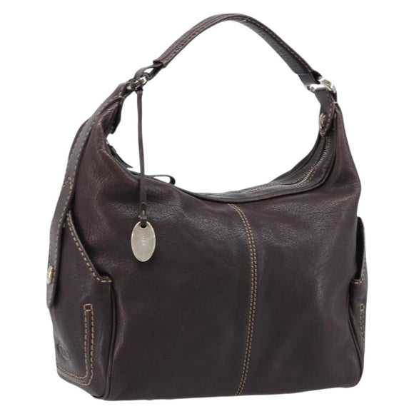 TOD'S Shoulder Bag Leather Brown Gold Auth 213596A