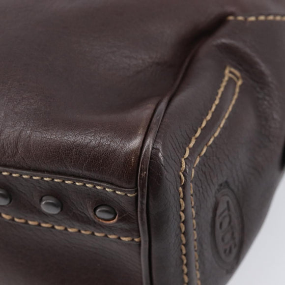 TOD'S Shoulder Bag Leather Brown Gold Auth 213596A