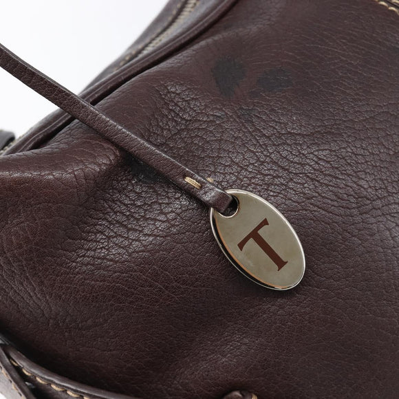 TOD'S Shoulder Bag Leather Brown Gold Auth 213596A