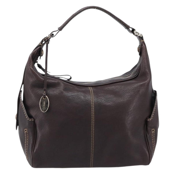TOD'S Shoulder Bag Leather Brown Gold Auth 213596A