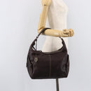 TOD'S Shoulder Bag Leather Brown Gold Auth 213596A-25