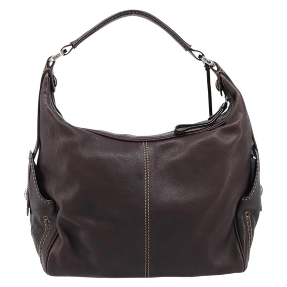 TOD'S Shoulder Bag Leather Brown Gold Auth 213596A
