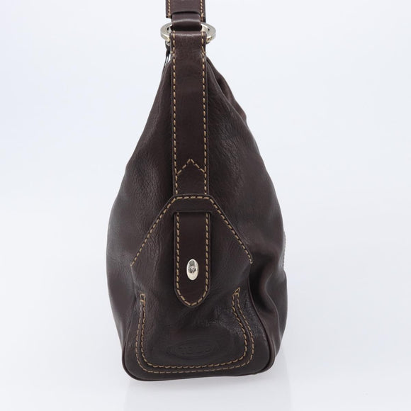 TOD'S Shoulder Bag Leather Brown Gold Auth 213596A