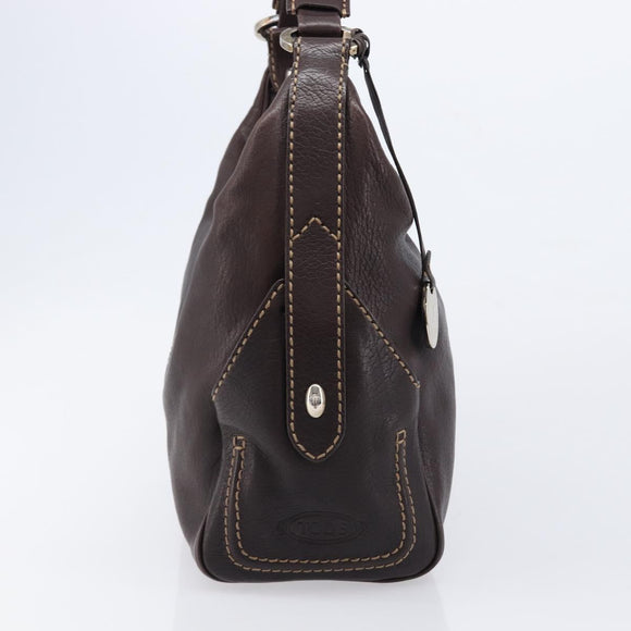 TOD'S Shoulder Bag Leather Brown Gold Auth 213596A