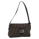 FENDI Zucca Canvas Mamma Baguette Shoulder Bag Brown Black Auth 213598V-1