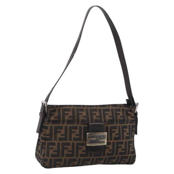 FENDI Zucca Canvas Mamma Baguette Shoulder Bag Brown Black Auth 213598V