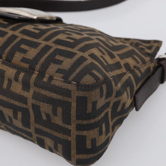 FENDI Zucca Canvas Mamma Baguette Shoulder Bag Brown Black Auth 213598V