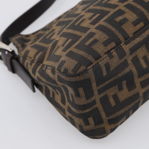 FENDI Zucca Canvas Mamma Baguette Shoulder Bag Brown Black Auth 213598V