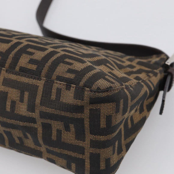 FENDI Zucca Canvas Mamma Baguette Shoulder Bag Brown Black Auth 213598V