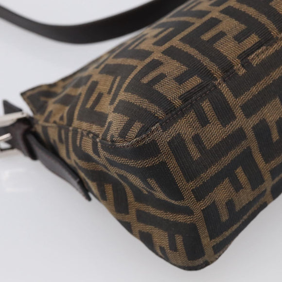 FENDI Zucca Canvas Mamma Baguette Shoulder Bag Brown Black Auth 213598V