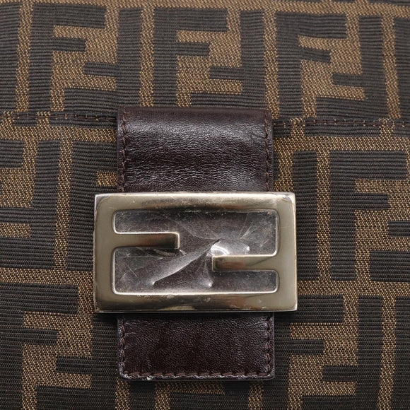 FENDI Zucca Canvas Mamma Baguette Shoulder Bag Brown Black Auth 213598V