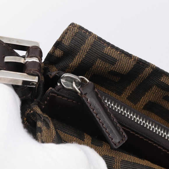 FENDI Zucca Canvas Mamma Baguette Shoulder Bag Brown Black Auth 213598V
