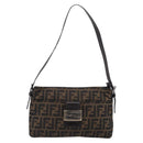 FENDI Zucca Canvas Mamma Baguette Shoulder Bag Brown Black Auth 213598V-2