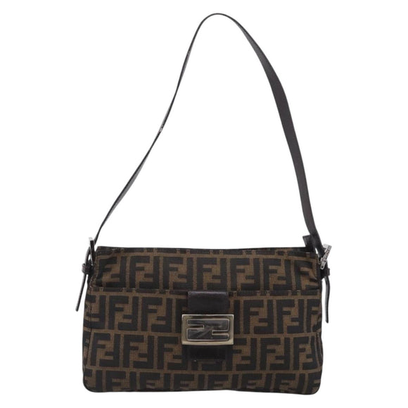 FENDI Zucca Canvas Mamma Baguette Shoulder Bag Brown Black Auth 213598V