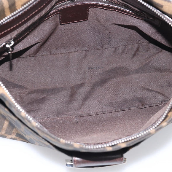 FENDI Zucca Canvas Mamma Baguette Shoulder Bag Brown Black Auth 213598V