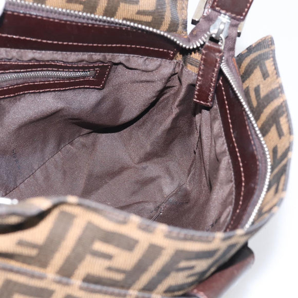 FENDI Zucca Canvas Mamma Baguette Shoulder Bag Brown Black Auth 213598V