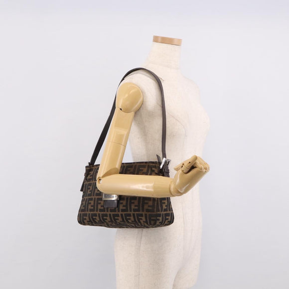 FENDI Zucca Canvas Mamma Baguette Shoulder Bag Brown Black Auth 213598V
