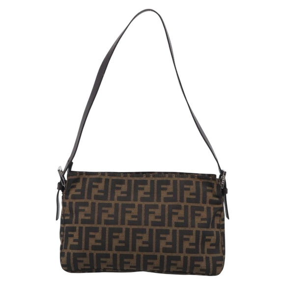 FENDI Zucca Canvas Mamma Baguette Shoulder Bag Brown Black Auth 213598V