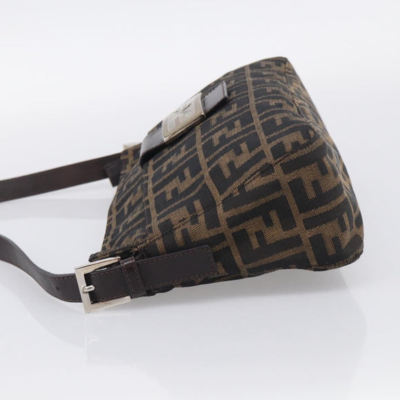 FENDI Zucca Canvas Mamma Baguette Shoulder Bag Brown Black Auth 213598V
