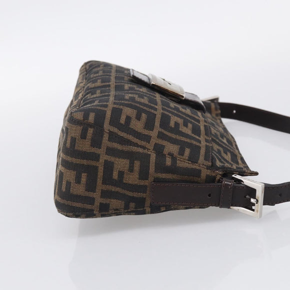 FENDI Zucca Canvas Mamma Baguette Shoulder Bag Brown Black Auth 213598V