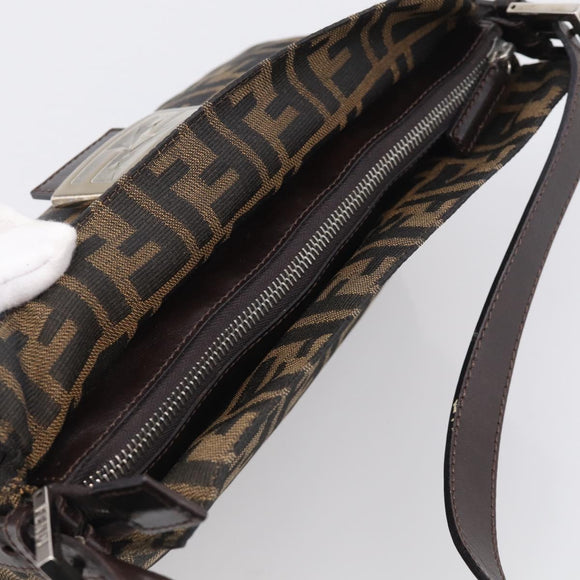 FENDI Zucca Canvas Mamma Baguette Shoulder Bag Brown Black Auth 213598V