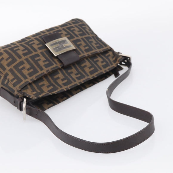 FENDI Zucca Canvas Mamma Baguette Shoulder Bag Brown Black Auth 213598V