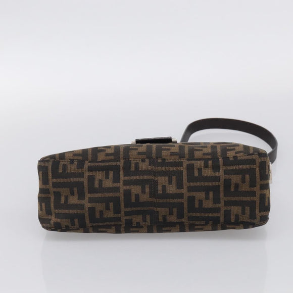FENDI Zucca Canvas Mamma Baguette Shoulder Bag Brown Black Auth 213598V