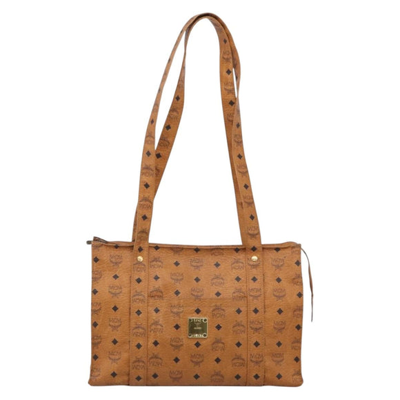MCM Vicetos Logogram Tote Bag PVC Leather Brown Gold Auth 213599