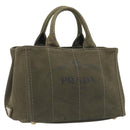 PRADA Canapa Hand Bag Canvas Khaki Gold Auth 213600-1