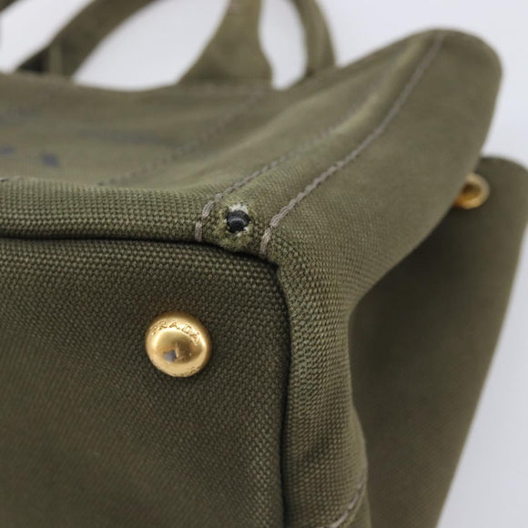 PRADA Canapa Hand Bag Canvas Khaki Gold Auth 213600