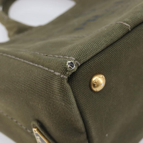 PRADA Canapa Hand Bag Canvas Khaki Gold Auth 213600
