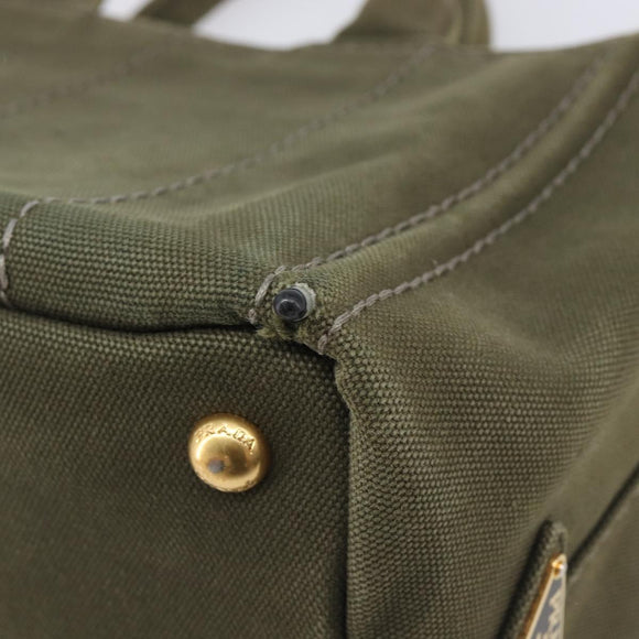 PRADA Canapa Hand Bag Canvas Khaki Gold Auth 213600