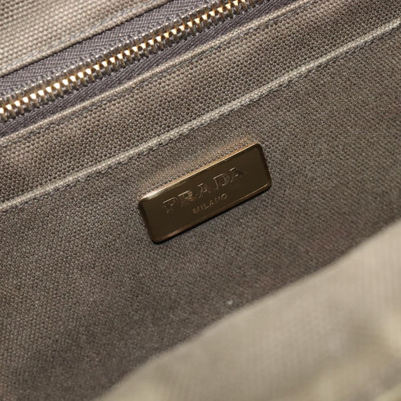 PRADA Canapa Hand Bag Canvas Khaki Gold Auth 213600