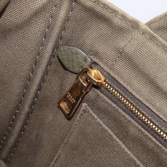 PRADA Canapa Hand Bag Canvas Khaki Gold Auth 213600