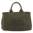 PRADA Canapa Hand Bag Canvas Khaki Gold Auth 213600-2