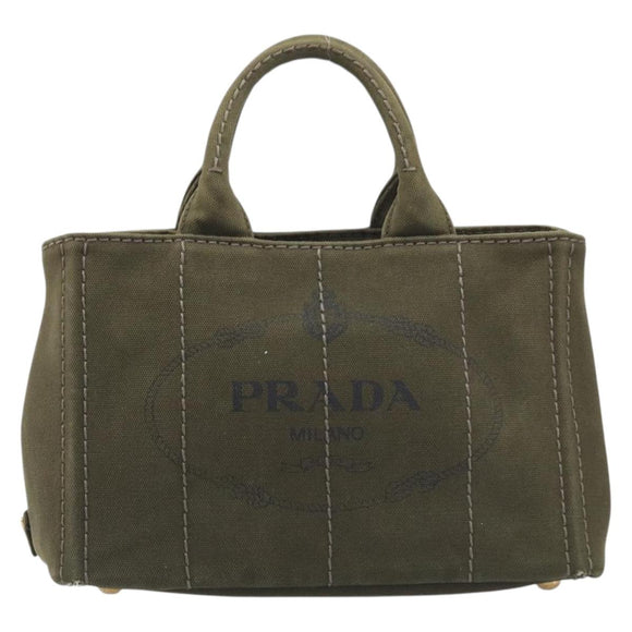 PRADA Canapa Hand Bag Canvas Khaki Gold Auth 213600