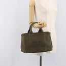 PRADA Canapa Hand Bag Canvas Khaki Gold Auth 213600-24
