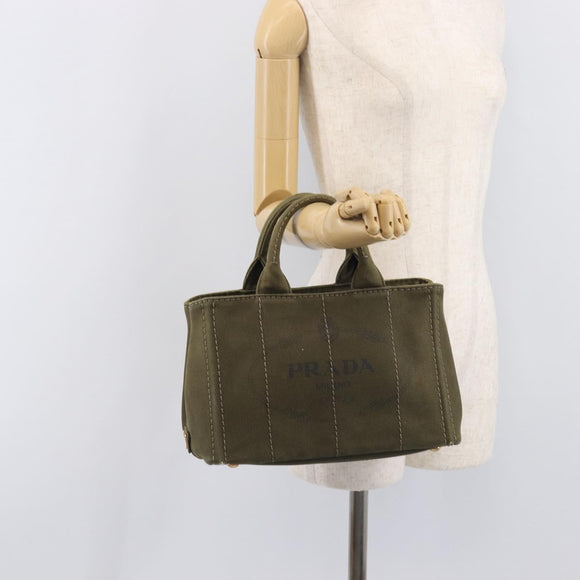 PRADA Canapa Hand Bag Canvas Khaki Gold Auth 213600