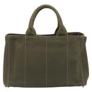 PRADA Canapa Hand Bag Canvas Khaki Gold Auth 213600-3