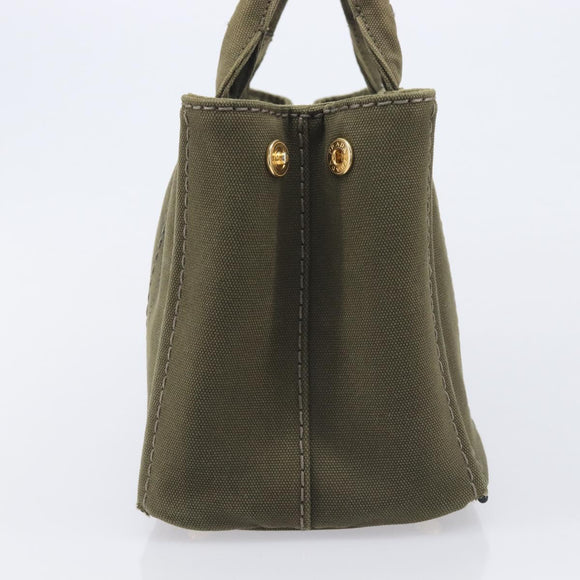 PRADA Canapa Hand Bag Canvas Khaki Gold Auth 213600