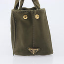 PRADA Canapa Hand Bag Canvas Khaki Gold Auth 213600-5