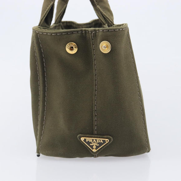 PRADA Canapa Hand Bag Canvas Khaki Gold Auth 213600