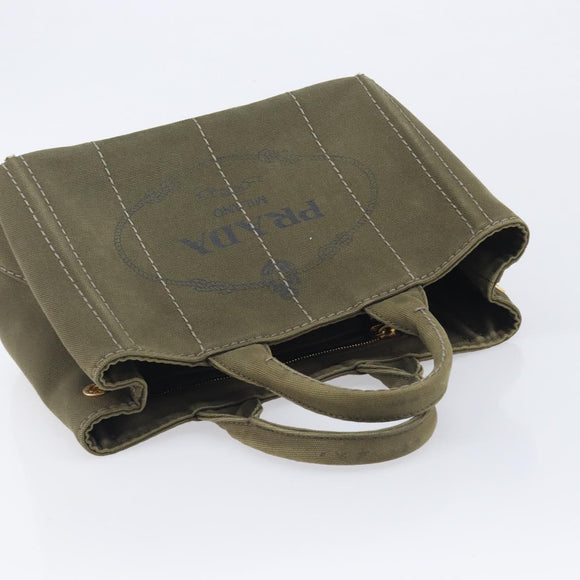 PRADA Canapa Hand Bag Canvas Khaki Gold Auth 213600