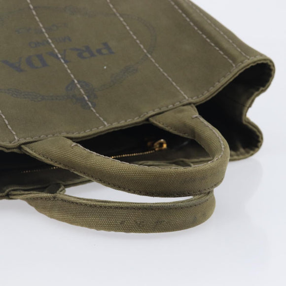 PRADA Canapa Hand Bag Canvas Khaki Gold Auth 213600