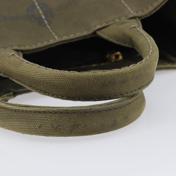 PRADA Canapa Hand Bag Canvas Khaki Gold Auth 213600